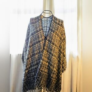 Pinklicious Blue and Black Tweed Shawl OSFM NWT